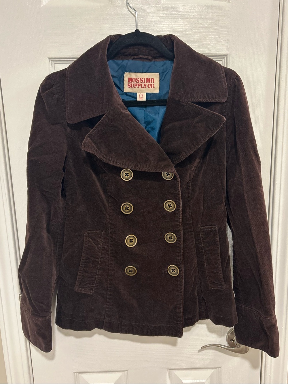 Mossimo Supply Co y2k 2000s Double Breasted Peacoat Dark Brown Velvet Size Small